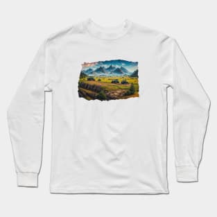 Tractor Truck Vintage Landscape Road Farmer Agriculture Trucking Long Sleeve T-Shirt